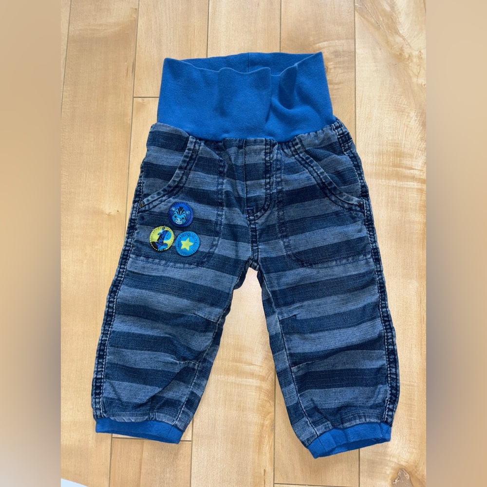 Striped Blue Baby Pants with Patches
